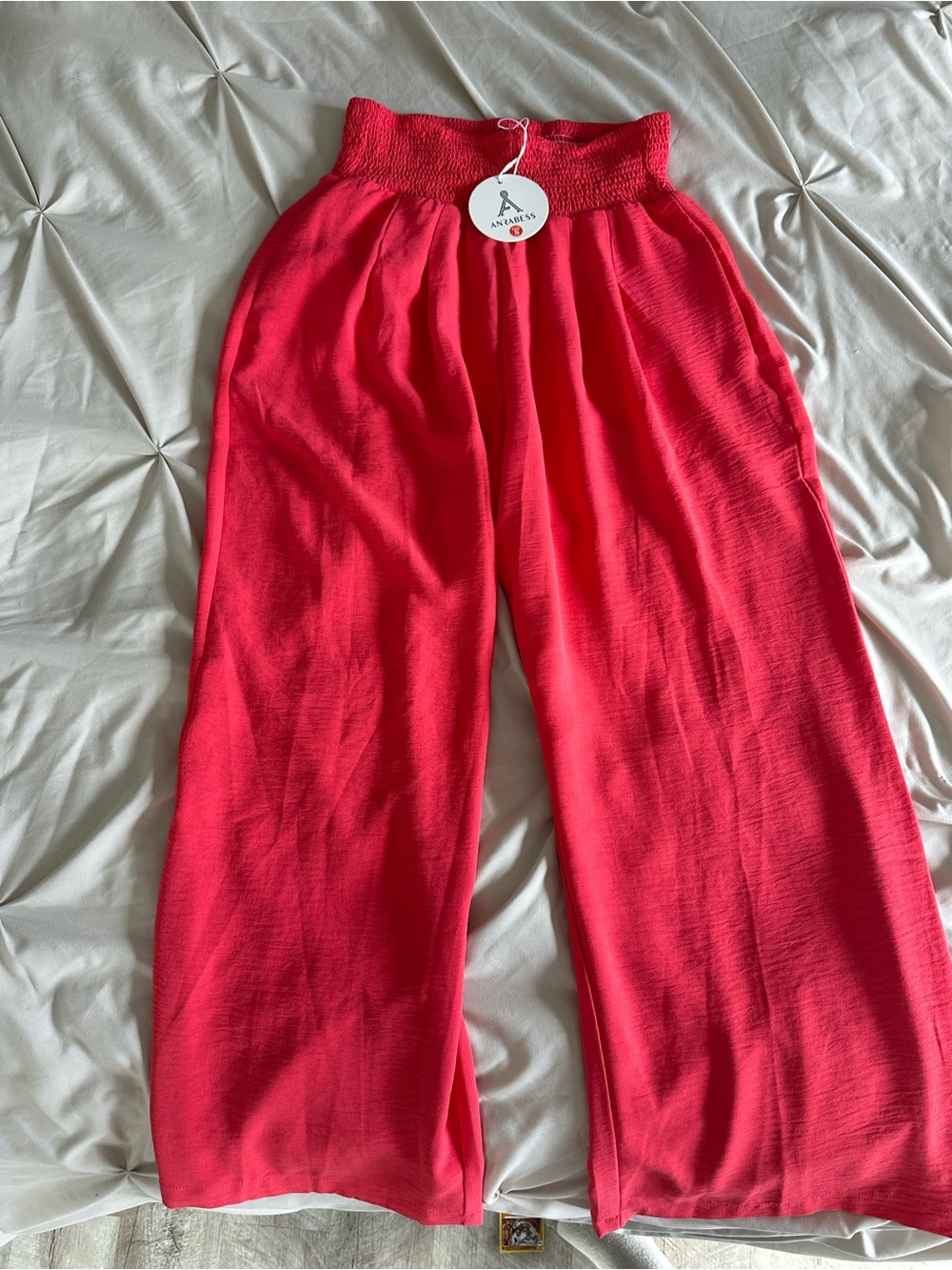 Pink Wide-Leg Smocked Waist Pants